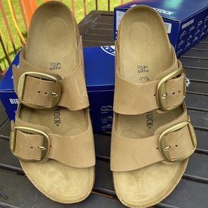 NWB Birkenstock mud green big buckle Arizona sandals leather 11 42 reg